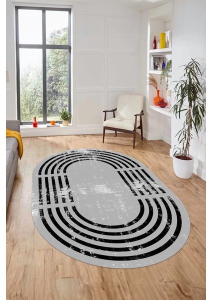 Yeni Tarz Çerçeve Desen Modern Yıkanabilir Yolluk Mutfak Oval Salon Halısı, O-Çerçeveli-15-Gri, indirimleri