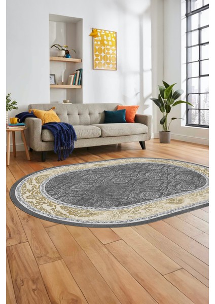 Şık Çerçeve Desenli Modern Yıkanabilir Yolluk Mutfak Oval Salon Halısı, O-Çerçeveli-21-Gold, modelleri