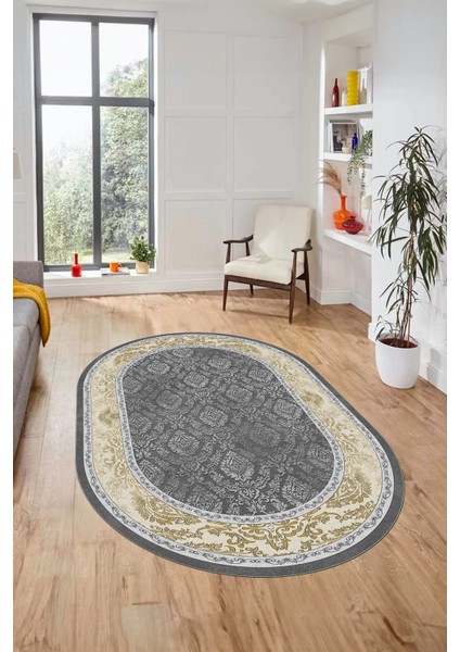 Şık Çerçeve Desenli Modern Yıkanabilir Yolluk Mutfak Oval Salon Halısı, O-Çerçeveli-21-Gold, fırsatları