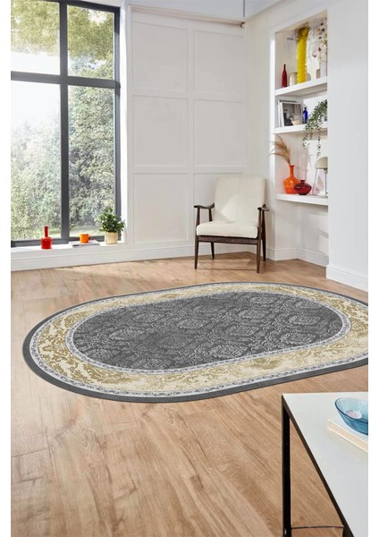 Şık Çerçeve Desenli Modern Yıkanabilir Yolluk Mutfak Oval Salon Halısı, O-Çerçeveli-21-Gold, indirimleri