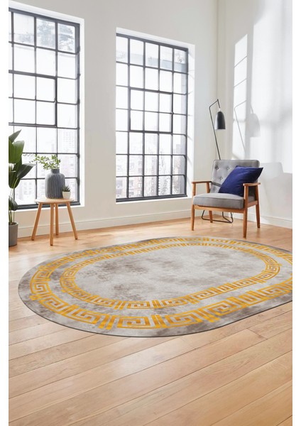 Dijital Kaymaz Taban Yıkanabilir Çerçeveli Oval Mutfak Salon Halısı, O-Çerçeveli-05-Gold, fiyatları