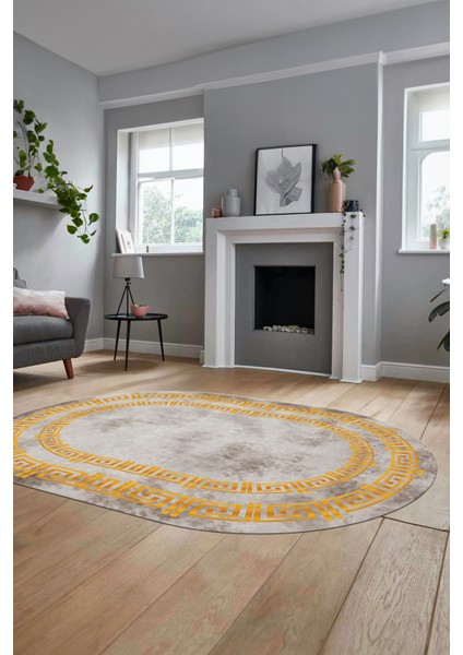Dijital Kaymaz Taban Yıkanabilir Çerçeveli Oval Mutfak Salon Halısı, O-Çerçeveli-05-Gold, fırsatları
