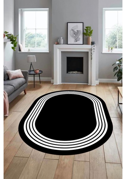Dijital Kaymaz Taban Yıkanabilir Klasik Çerçeveli Oval Mutfak Salon Halısı, O-Çerçeveli-07-Siyah, modelleri