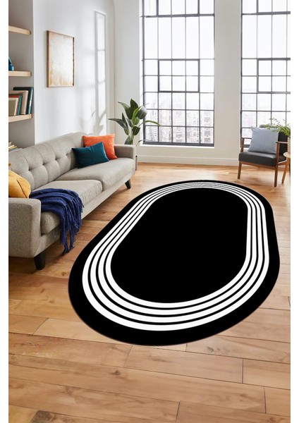 Dijital Kaymaz Taban Yıkanabilir Klasik Çerçeveli Oval Mutfak Salon Halısı, O-Çerçeveli-07-Siyah, indirimleri