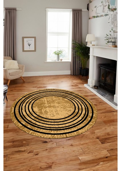 Dijital Kaymaz Yıkanabilir Çerçeveli Yolluk Mutfak Yuvarlak Salon Halısı, Y-Çerçeveli-08-Bej,