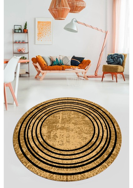 Dijital Kaymaz Yıkanabilir Çerçeveli Yolluk Mutfak Yuvarlak Salon Halısı, Y-Çerçeveli-08-Bej, fırsatları