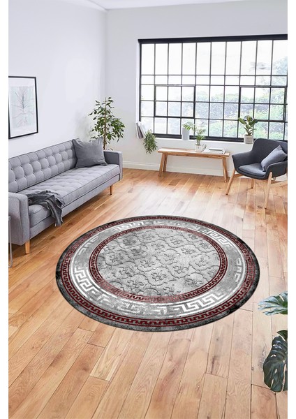 Şık Tasarım Çerçeve Desenli Modern Yıkanabilir Mutfak Yuvarlak Salon Halısı, Y-Çerçeveli-10-Bordo, fırsatları