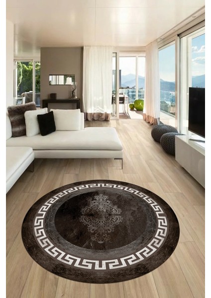 Dijital Kaymaz Yıkanabilir Çerçeveli Yolluk Yuvarlak Mutfak Salon Halısı, Y-Çerçeveli-02-Vizon, fiyatları