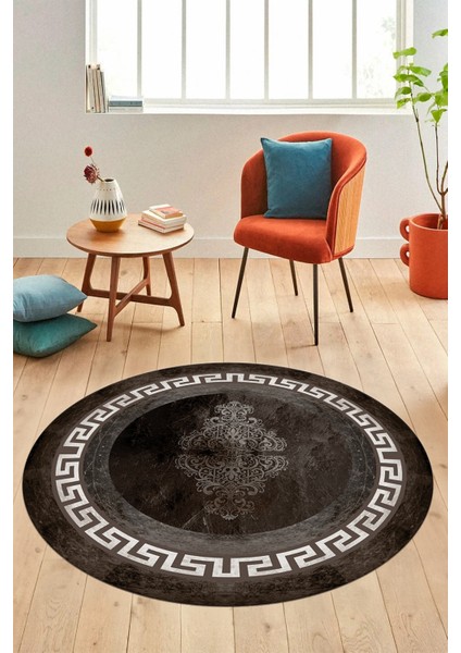 Dijital Kaymaz Yıkanabilir Çerçeveli Yolluk Yuvarlak Mutfak Salon Halısı, Y-Çerçeveli-02-Vizon, modelleri