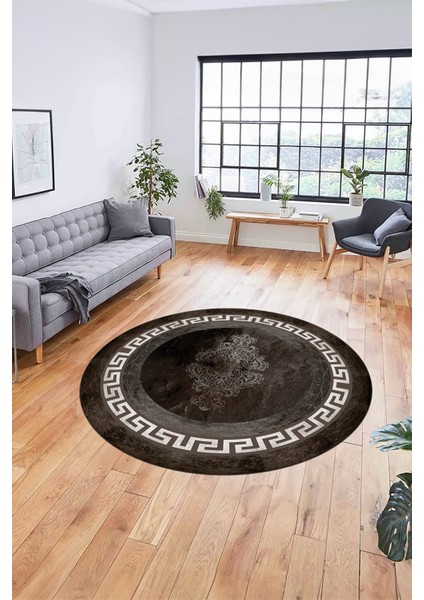 Dijital Kaymaz Yıkanabilir Çerçeveli Yolluk Yuvarlak Mutfak Salon Halısı, Y-Çerçeveli-02-Vizon, indirimleri