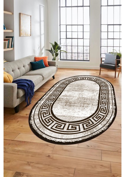 Yeni Tasarım Çerçeve Desenli Modern Yıkanabilir Mutfak Oval Salon Halısı, O-Çerçeveli-09-Kahve, fırsatları