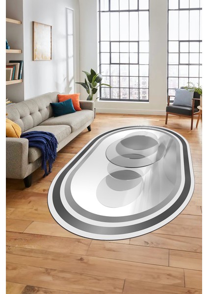 Modern Çerçeve Desen Yıkanabilir Kaymaz Yolluk Mutfak Oval Salon Halısı, O-Çerçeveli-24-Gri, fiyatları