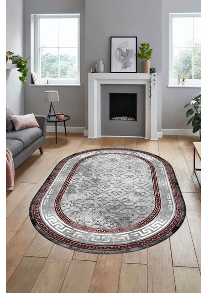 Şık Tasarım Çerçeve Desenli Modern Yıkanabilir Mutfak Oval Salon Halısı, O-Çerçeveli-10-Bordo, fiyatları