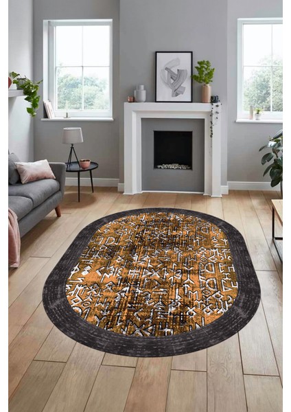 Iskandinav Çerçeve Desen Modern Yıkanabilir Yolluk Mutfak Oval Salon Halısı, O-Çerçeveli-16-Turuncu,