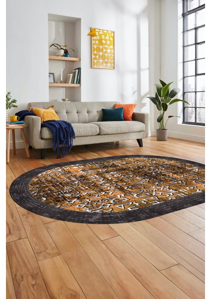 Iskandinav Çerçeve Desen Modern Yıkanabilir Yolluk Mutfak Oval Salon Halısı, O-Çerçeveli-16-Turuncu, fırsatları