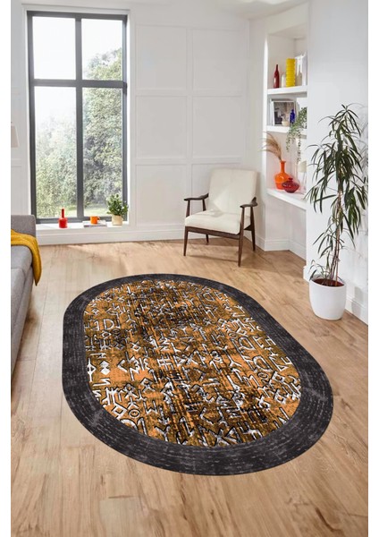 Iskandinav Çerçeve Desen Modern Yıkanabilir Yolluk Mutfak Oval Salon Halısı, O-Çerçeveli-16-Turuncu, indirimleri