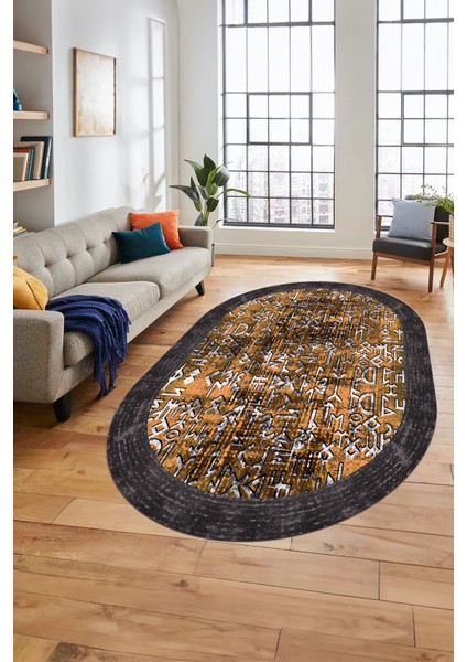 Iskandinav Çerçeve Desen Modern Yıkanabilir Yolluk Mutfak Oval Salon Halısı, O-Çerçeveli-16-Turuncu, modelleri