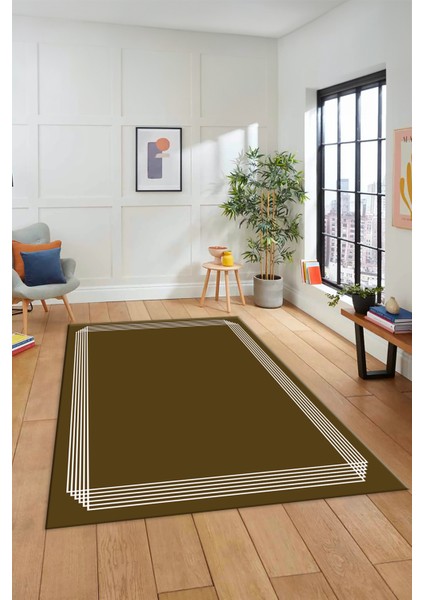 Dijital Baskılı Kaymaz Yıkanabilir Modern Sade Çerçeveli Yolluk Salon Halısı, Çerçeveli-45-Kahve, fiyatları