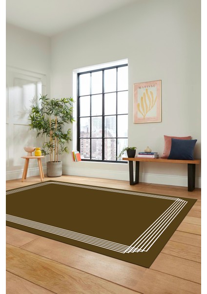 Dijital Baskılı Kaymaz Yıkanabilir Modern Sade Çerçeveli Yolluk Salon Halısı, Çerçeveli-45-Kahve, modelleri