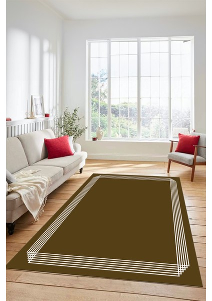 Dijital Baskılı Kaymaz Yıkanabilir Modern Sade Çerçeveli Yolluk Salon Halısı, Çerçeveli-45-Kahve, fırsatları