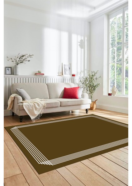 Dijital Baskılı Kaymaz Yıkanabilir Modern Sade Çerçeveli Yolluk Salon Halısı, Çerçeveli-45-Kahve, indirimleri