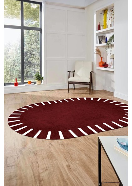 Şık Tasarım Yıkanabilir Kaymaz Çerçeveli Yolluk Mutfak Oval Salon Halısı, O-Çerçeveli-40-Bordo, fiyatları