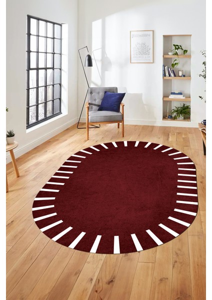 Şık Tasarım Yıkanabilir Kaymaz Çerçeveli Yolluk Mutfak Oval Salon Halısı, O-Çerçeveli-40-Bordo, modelleri