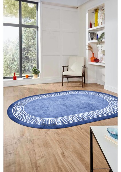 Yeni Şık Tasarım Yıkanabilir Kaymaz Taban Çerçeveli Oval Mutfak Salon Halısı, O-Çerçeveli-36-Mavi, modelleri