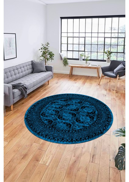 Etnik Çerçeve Desen Modern Yıkanabilir Yolluk Mutfak Yuvarlak Salon Halısı, Y-Çerçeveli-20-Mavi, modelleri