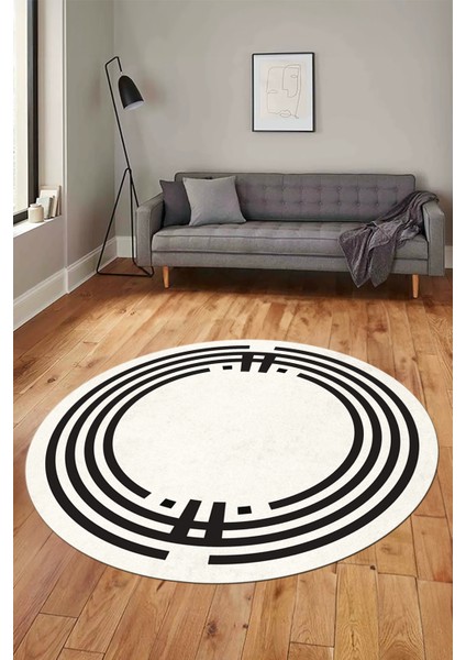 Dijital Kaymaz Yıkanabilir Modern Şık Çerçeve Yuvarlak Yolluk Salon Halısı, Y-Çerçeve-44-Krem-, fiyatları