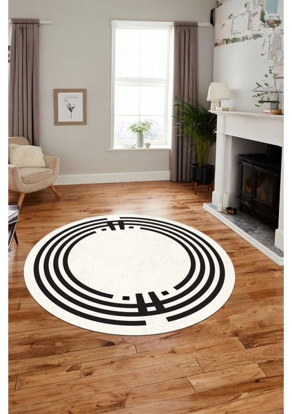 Dijital Kaymaz Yıkanabilir Modern Şık Çerçeve Yuvarlak Yolluk Salon Halısı, Y-Çerçeve-44-Krem-, modelleri