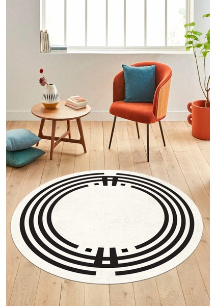 Dijital Kaymaz Yıkanabilir Modern Şık Çerçeve Yuvarlak Yolluk Salon Halısı, Y-Çerçeve-44-Krem-, indirimleri