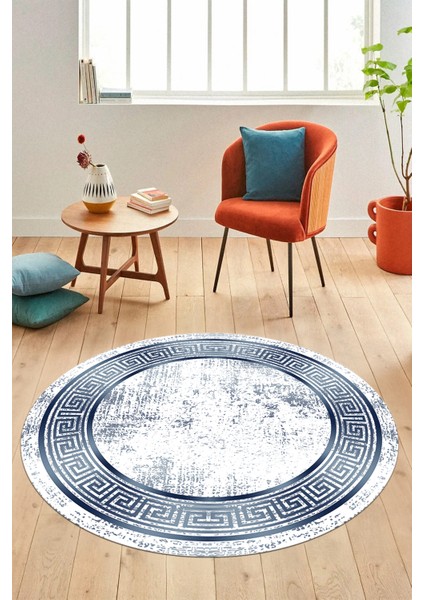 Şık Motif Çerçeve Desen Modern Yıkanabilir Yolluk Mutfak Yuvarlak Salon Halısı, Y-Çerçeveli-13-Mavi, fiyatları