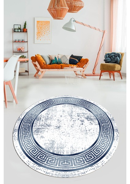 Şık Motif Çerçeve Desen Modern Yıkanabilir Yolluk Mutfak Yuvarlak Salon Halısı, Y-Çerçeveli-13-Mavi, modelleri