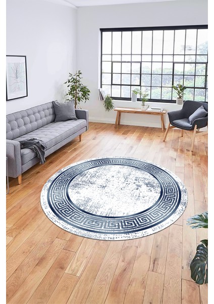 Şık Motif Çerçeve Desen Modern Yıkanabilir Yolluk Mutfak Yuvarlak Salon Halısı, Y-Çerçeveli-13-Mavi, fırsatları