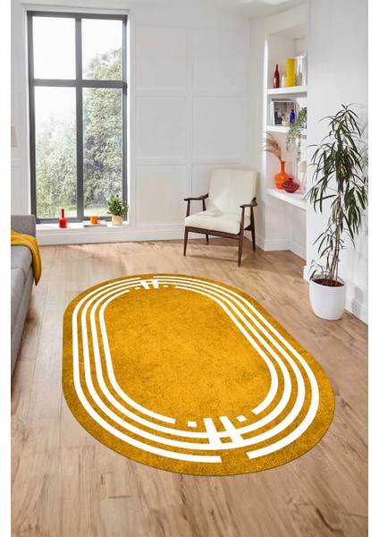 Dijital Kaymaz Yıkanabilir Modern Şık Çerçeveli Oval Yolluk Salon Halısı, O-Çerçeveli-44-Turuncu,