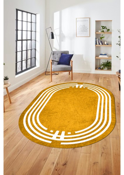 Dijital Kaymaz Yıkanabilir Modern Şık Çerçeveli Oval Yolluk Salon Halısı, O-Çerçeveli-44-Turuncu, modelleri