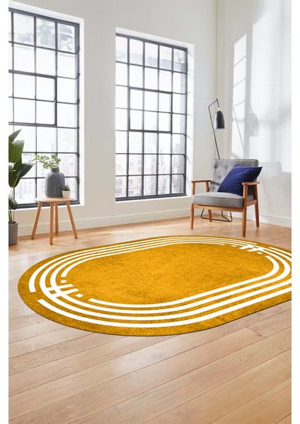 Dijital Kaymaz Yıkanabilir Modern Şık Çerçeveli Oval Yolluk Salon Halısı, O-Çerçeveli-44-Turuncu, fırsatları