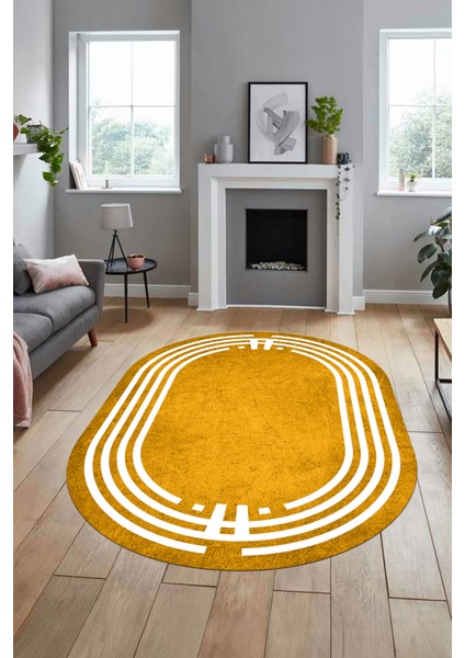 Dijital Kaymaz Yıkanabilir Modern Şık Çerçeveli Oval Yolluk Salon Halısı, O-Çerçeveli-44-Turuncu, indirimleri