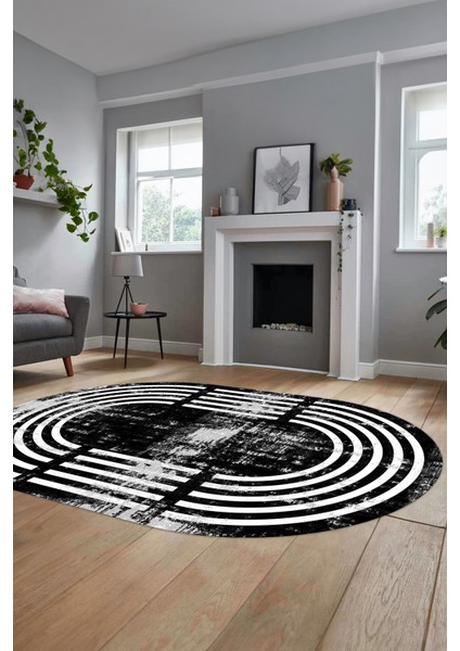 Yeni Tarz Çerçeve Desen Modern Yıkanabilir Yolluk Mutfak Oval Salon Halısı, O-Çerçeveli-15-Siyah, fiyatları