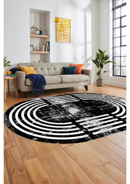 Yeni Tarz Çerçeve Desen Modern Yıkanabilir Yolluk Mutfak Oval Salon Halısı, O-Çerçeveli-15-Siyah, fırsatları