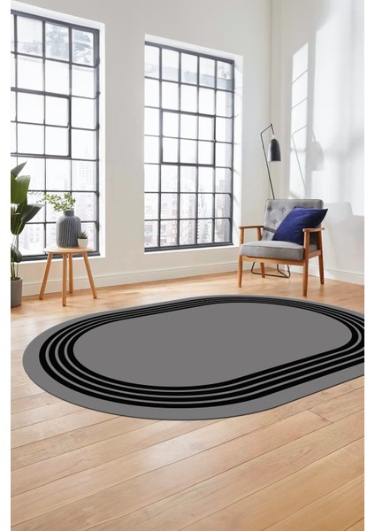 Dijital Kaymaz Taban Yıkanabilir Klasik Çerçeveli Oval Mutfak Salon Halısı, O-Çerçeveli-07-Gri, fiyatları