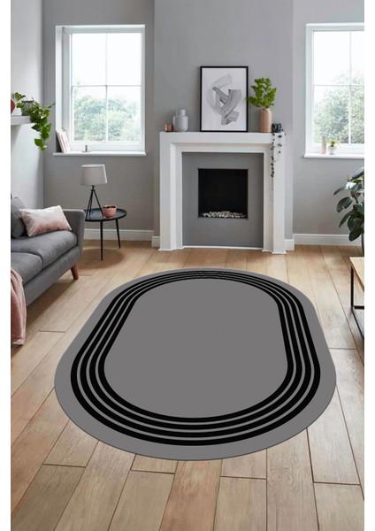 Dijital Kaymaz Taban Yıkanabilir Klasik Çerçeveli Oval Mutfak Salon Halısı, O-Çerçeveli-07-Gri, modelleri