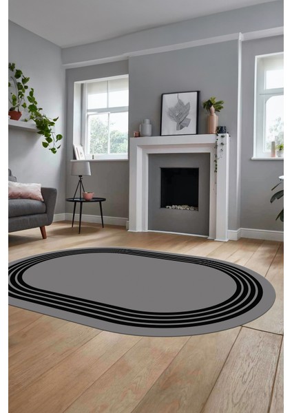 Dijital Kaymaz Taban Yıkanabilir Klasik Çerçeveli Oval Mutfak Salon Halısı, O-Çerçeveli-07-Gri, fırsatları