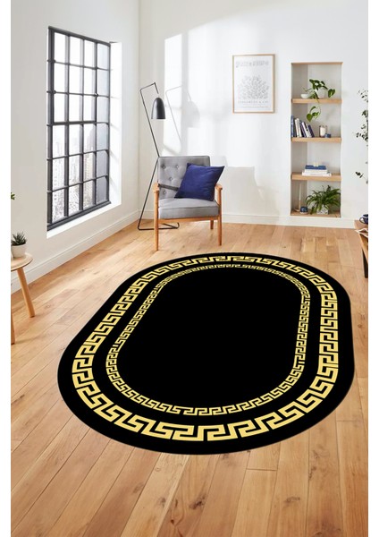 Dijital Kaymaz Yıkanabilir Çerçeveli Oval Yolluk Mutfak Salon Halısı, O-Çerçeveli-47-Siyah, fiyatları