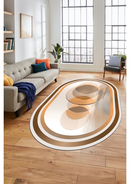Modern Çerçeve Desen Yıkanabilir Kaymaz Yolluk Mutfak Oval Salon Halısı, O-Çerçeveli-24-Bej, fiyatları