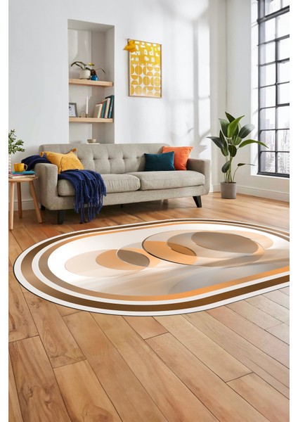 Modern Çerçeve Desen Yıkanabilir Kaymaz Yolluk Mutfak Oval Salon Halısı, O-Çerçeveli-24-Bej, modelleri
