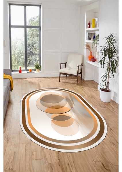 Modern Çerçeve Desen Yıkanabilir Kaymaz Yolluk Mutfak Oval Salon Halısı, O-Çerçeveli-24-Bej, fırsatları