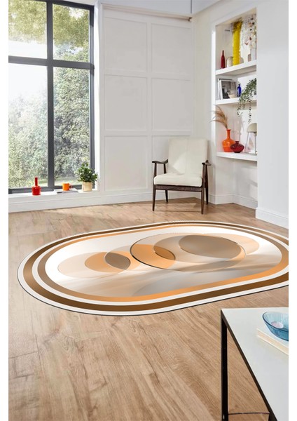 Modern Çerçeve Desen Yıkanabilir Kaymaz Yolluk Mutfak Oval Salon Halısı, O-Çerçeveli-24-Bej, indirimleri
