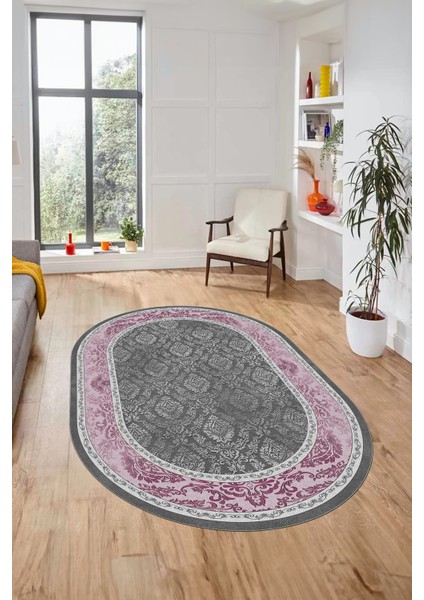 Şık Çerçeve Desenli Modern Yıkanabilir Yolluk Mutfak Oval Salon Halısı, O-Çerçeveli-21-Pembe, fırsatları
